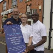 Director Steve Cartledge, studio manager Sophie Clift and director Samson Soyedi at the launch of Creative Minds Arts & Craft Studio at Kestrel House in Trowbridge.
