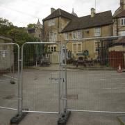 Hotel closed:  steel barriers now protect The Swan Hotel in Bradford on Avon from unwanted guests..