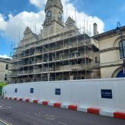 Scaffolding has been installed at the front of Trowbridge Town Hall to enable stonemasons to work on the exterior refurbishment.