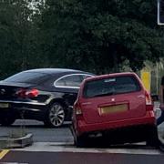 A car falls into the trap at the junction of Station Road and Harrison Way in St Ives is designed to prevent vehicles driving onto the bus lane.