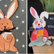 Two of the Easter Bunnies on the Trowbridge Chamber Easter Bunny trail