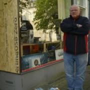 Angry shop owner Duncan Pearce outside the shop