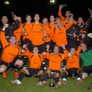 Trowbridge Wanderers celebrate their Spring Cup final victory last night (34515/1)