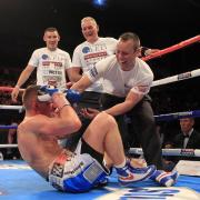 Nick Blackwell is literally knocked off his feet with emotion following his win over John Ryder (Picture: Lawrence Lustig)