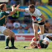 Ruaridh McConnochie (white) pictured for England during the Rugby Sevens Bronze medal match at this year's Commonwealth Games on the Gold Coast, in Australia