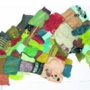 A knitted map of Trowbridge by Charlotte Jones, and left, a rubber glove rag rug by Judith Marsh