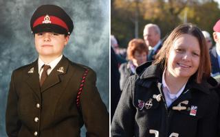 Kelly Ganfield in service (left) and Kelly Ganfield now (right). Credit: Blind Veterans UK