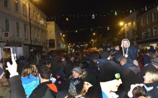 Crowds gather at Warminster's market place for the lights switch on.