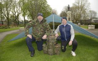 Andy Asquith and Nigel Cutting took part in the Great Tommy Sleep Out in Trowbridge Town Park on Friday night.