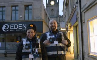 Street Wardens Sally Ford and Stephen Pink in Fore Street after starting their first Friday night shift in Trowbridge.