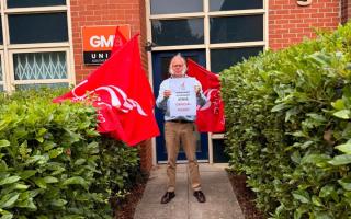Andy Newman, Swindon and Wiltshire branch secretary, on strike on May 29.